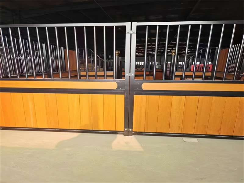 Workers efficiently constructing a horse stable