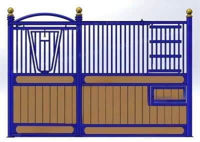 Various styles of customizable horse stables displayed outdoors