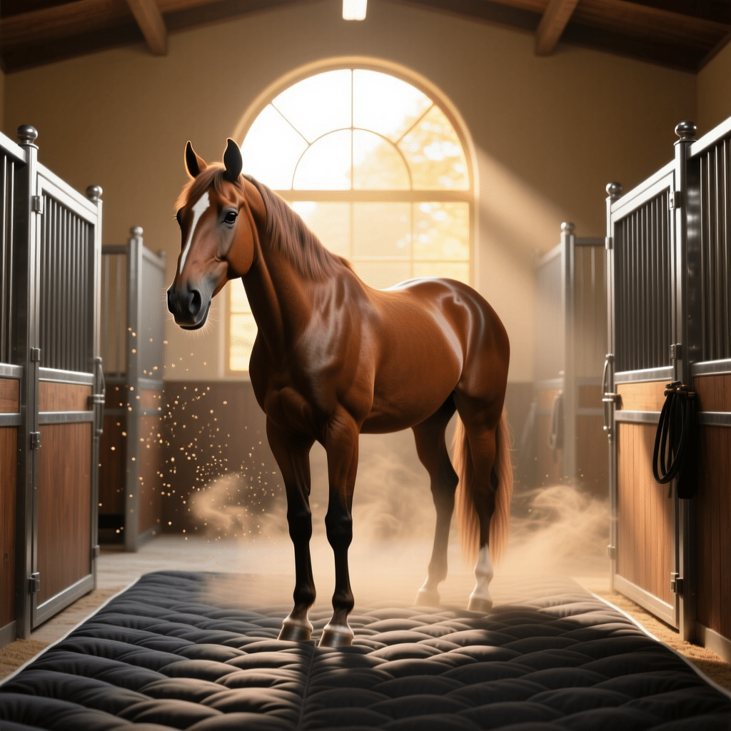 Horse walkers with Italian motor systems and premium stable training equipment in a professional facility