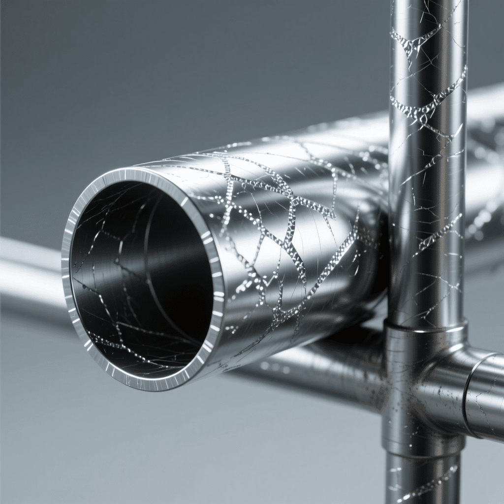 Close-up of galvanized steel stable equipment components featuring intricate crackle patterns, showcasing durable and high-quality materials for horse stalls, panels, and related stable accessories.