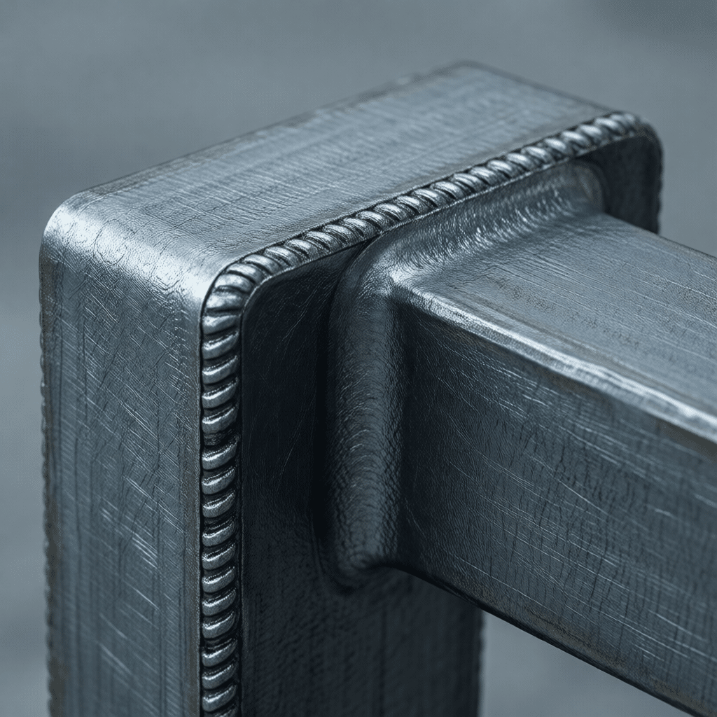 Close-up of a galvanized steel joint with detailed welding, showcasing the quality and durability of horse stable equipment components.
