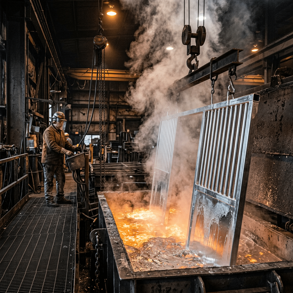 Hot-Dip Galvanization for Horse Stalls A long stable aisle view showcasing high vaulted ceilings with skylights for natural light and superior air circulation.